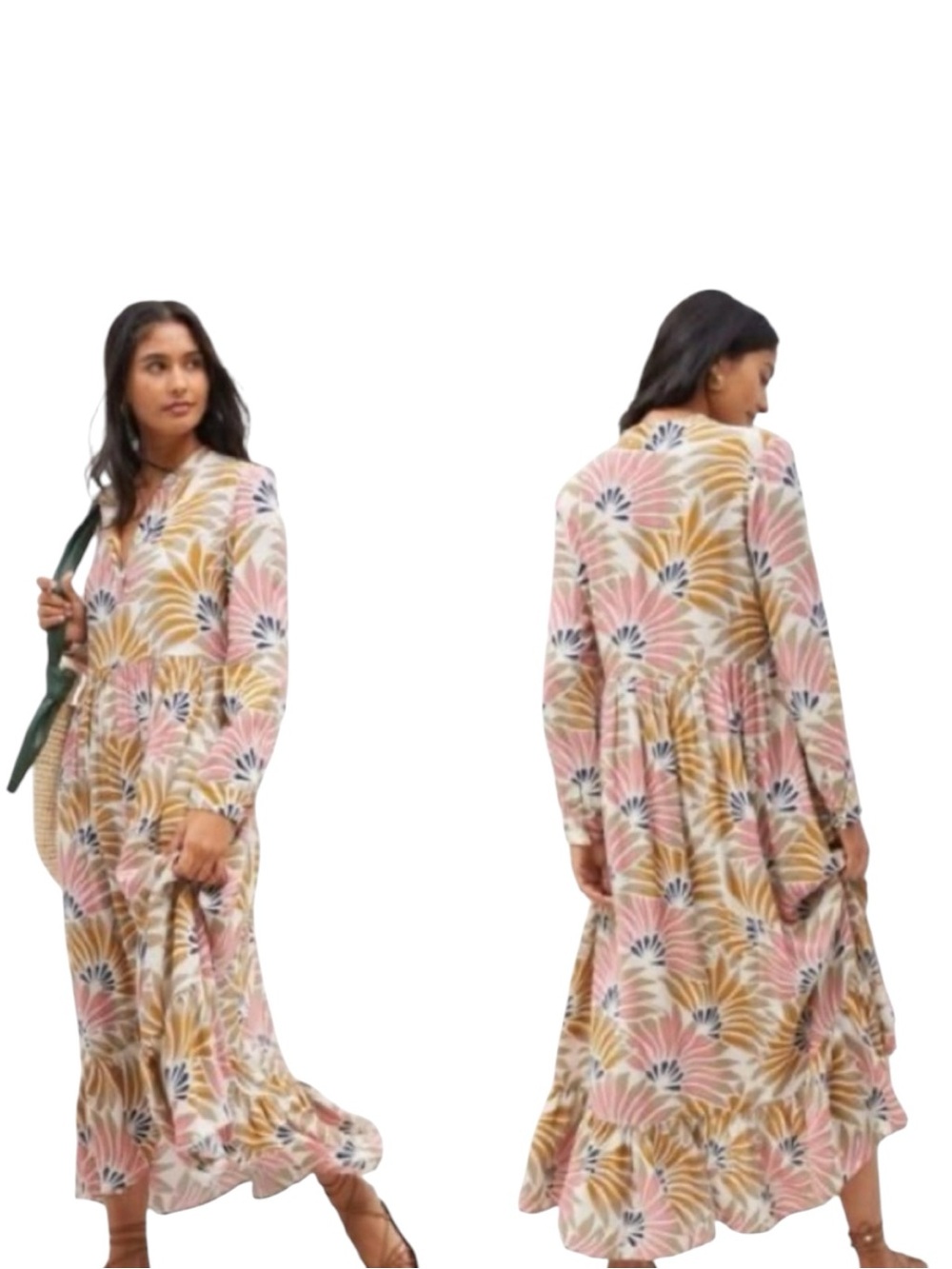 MARE MARE x ANTHROPOLOGIE Lynda Boho Long Sleeve Maxi Dress in Pink/Gold Size S - Picture 12 of 12